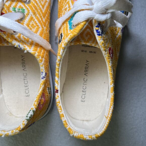 Eclectic Array Embroidered Sneakers Shoes Sz 9 Yellow Aztec Artisan Handmade - Picture 9 of 10
